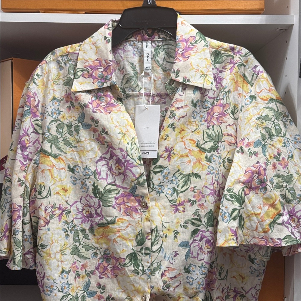 FLORAL LINEN SHIRT WITH KNOT DETAIL - Picture 5 of 6